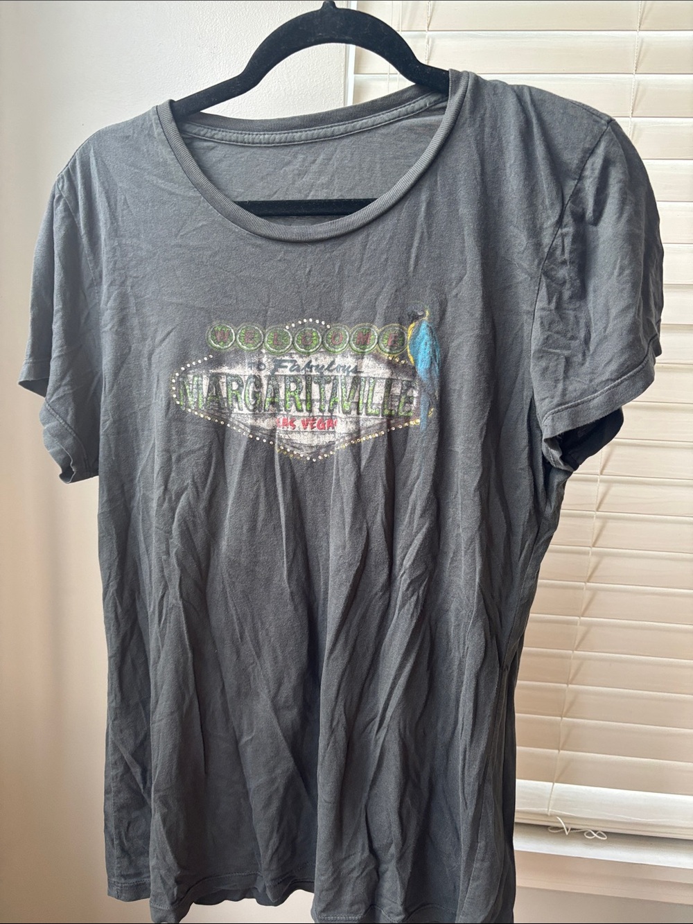 Margaritaville Charcoal Tee with Multicolor Parrot Graphic